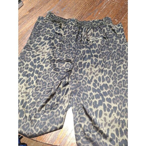 New Large Karlie Green Black Brown Spot Cheetah Leopard Wide Flare Leg Pants NWT - Picture 4 of 6
